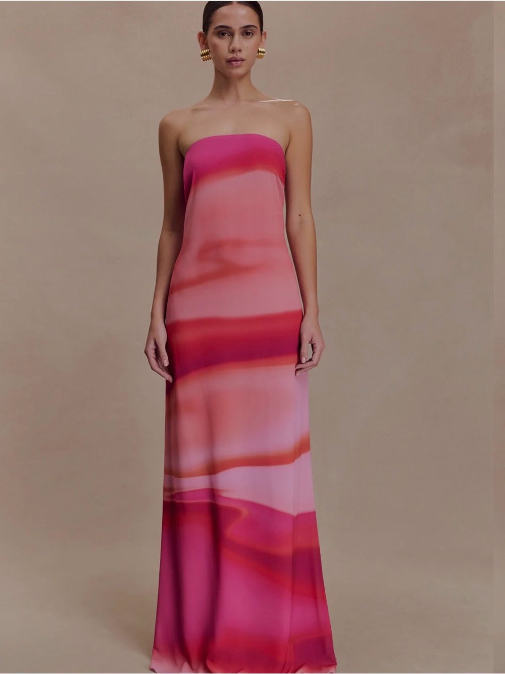 Meshki Strapless Ombre Maxi Dress in Pink and Coral